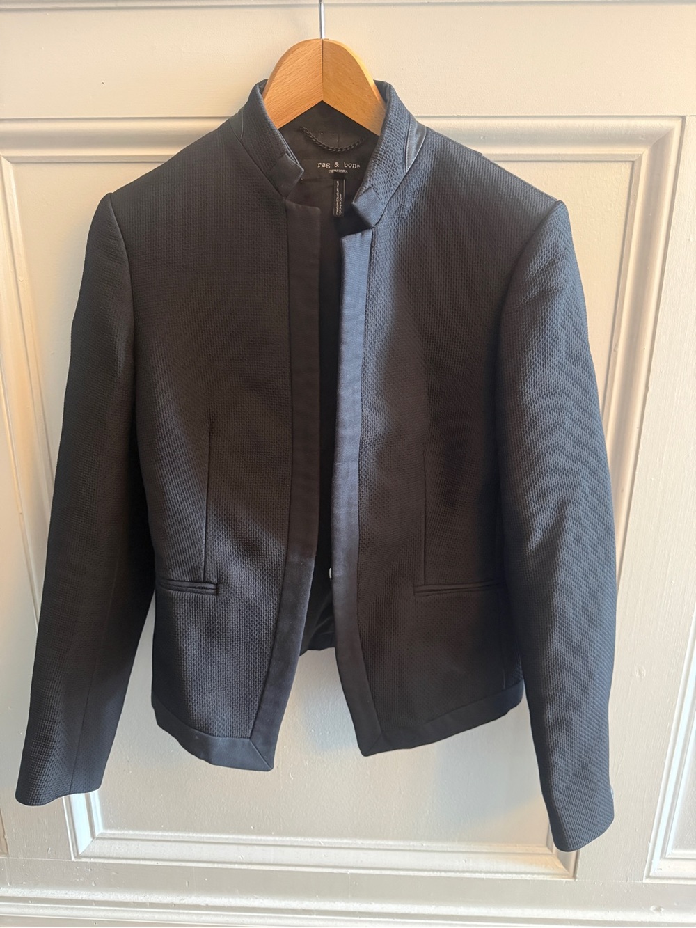 Rag & Bone Black Textured Collarless Jacket